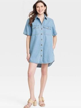 Universal Thread Light Blue Denim Mini Shirt Dress